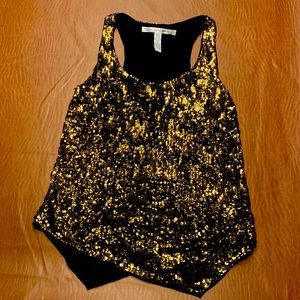 Diane von Furstenberg Gold Sequin Racerback Holiday Top  Sz S